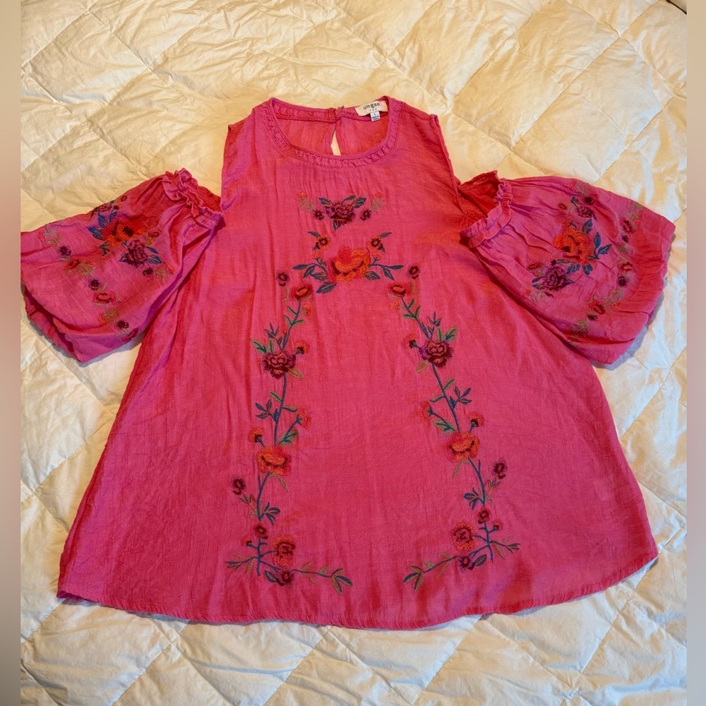 Umgee Tunic Dress Women’s Large Multicolor Floral Embroidery Cold Shoulder Boho